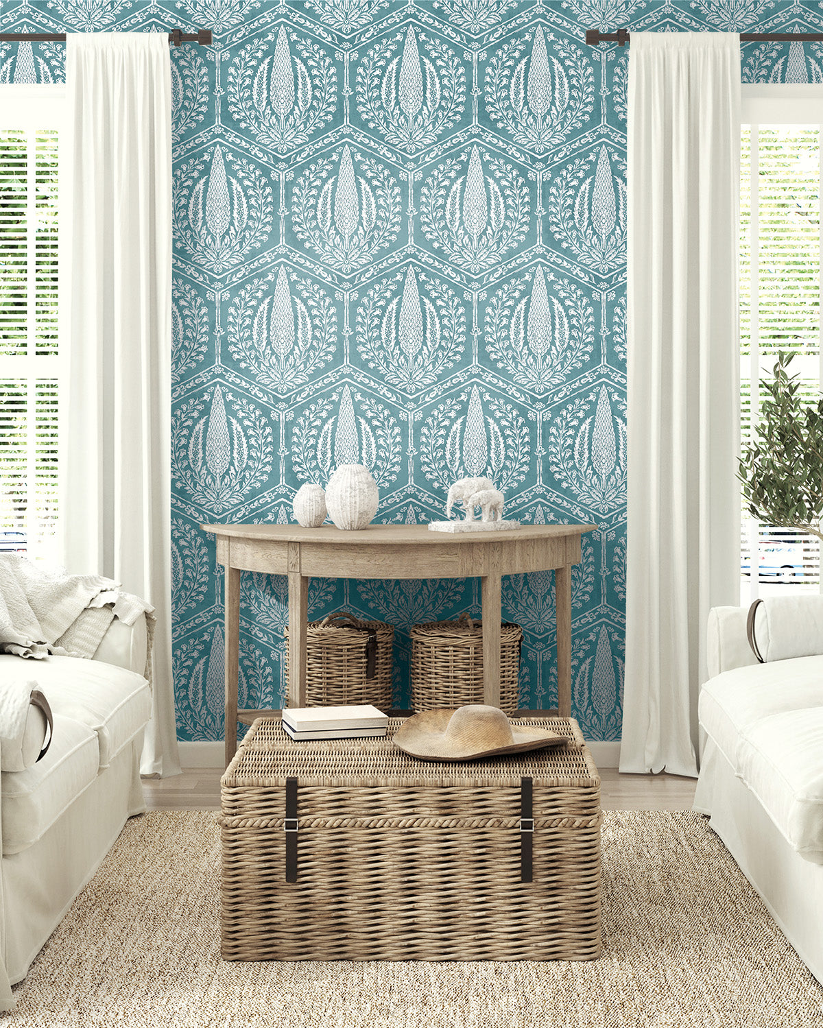 Cyrus Harvest Mediterranean Blue by Summer House Botanical Trellis Wallpaper – Seabrook Designs SC21402