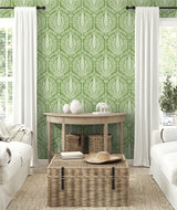 Cyrus Harvest Courtyard Green by Summer House Botanical Geometric Wallpaper – Seabrook Designs SC21404