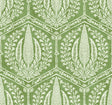 Cyrus Harvest Courtyard Green botanical geometric wallpaper with white botanical motifs in a repeating hexagon layout.
