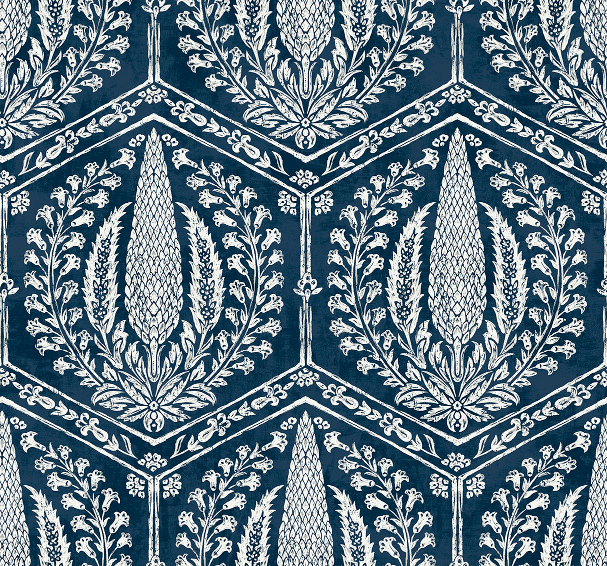 Cyrus Harvest Rich Navy botanical geometric wallpaper pattern by Seabrook Designs