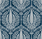 Cyrus Harvest Rich Navy botanical geometric wallpaper pattern by Seabrook Designs