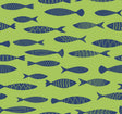 Bay Fish wallpaper pattern in Buckingham Green with navy fish illustrations
