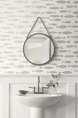 Bay Fish Silver Sea by Summer House Metallic Coastal Fish Wallpaper – Seabrook Designs SC21508