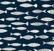 Bay Fish wallpaper in Deep Seas navy with white fish motif