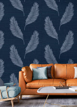 Tossed Palm Midnight Blue by Summer House Sisal Grasscloth Wallpaper – Seabrook Designs SC21602