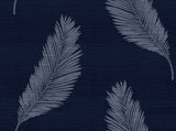 Tossed Palm Sisal Grasscloth wallpaper in Midnight Blue with palm frond motif