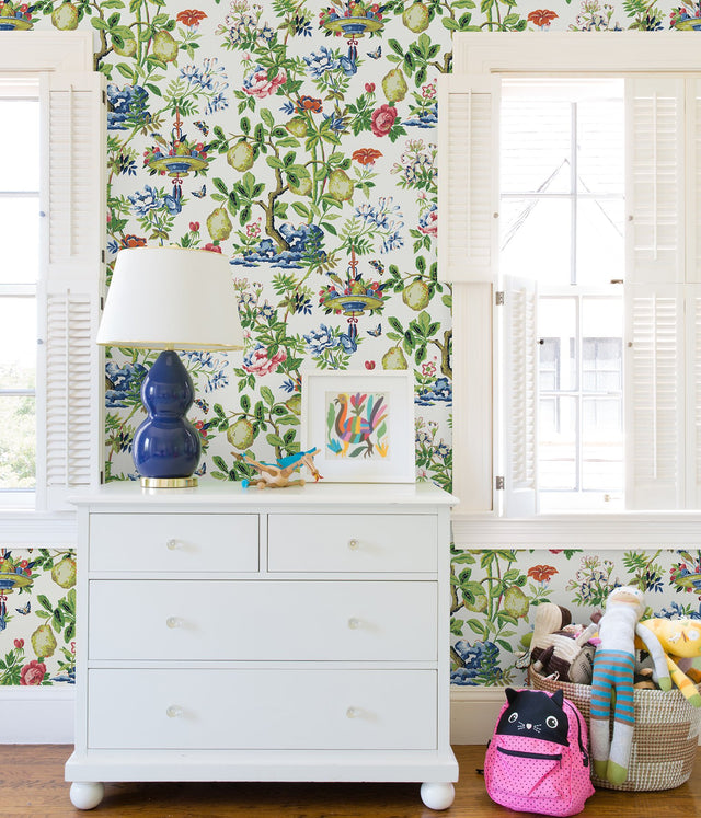 Bloom Shantung Garden Multicolor Peel & Stick Wallpaper with Floral Chinoiserie Pattern - NuWallpaper SCS3840