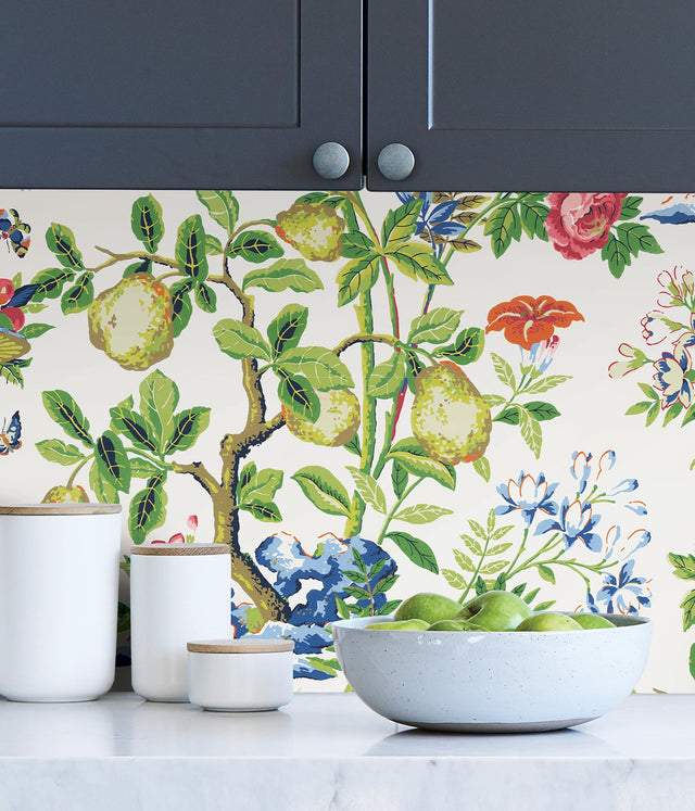 Bloom Shantung Garden Multicolor Peel & Stick Wallpaper with Floral Chinoiserie Pattern - NuWallpaper SCS3840