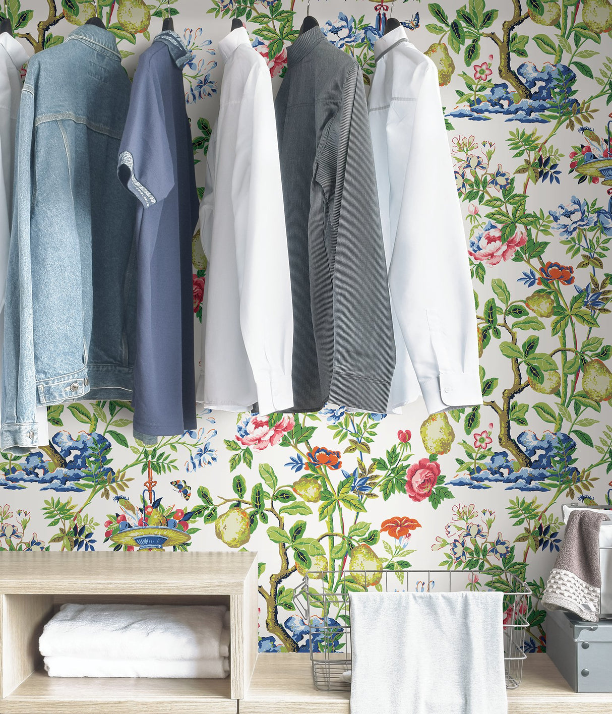 Bloom Shantung Garden Multicolor Peel & Stick Wallpaper with Floral Chinoiserie Pattern - NuWallpaper SCS3840