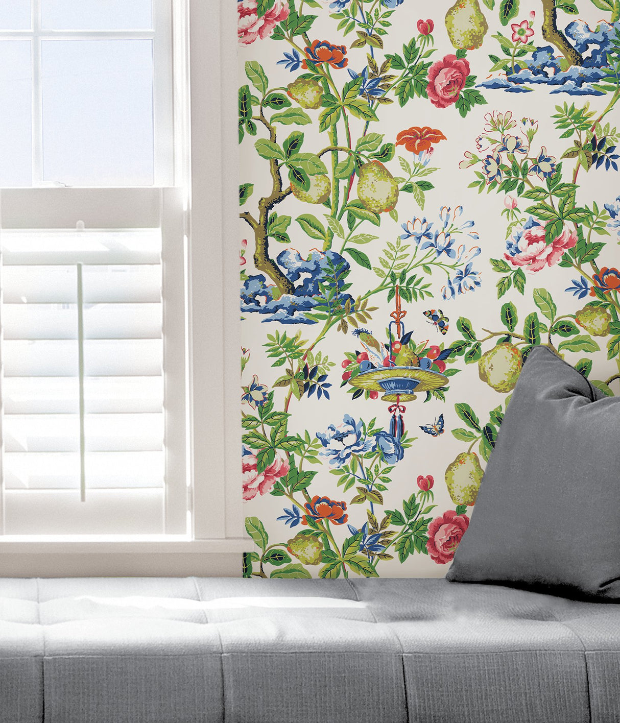 Bloom Shantung Garden Multicolor Peel & Stick Wallpaper with Floral Chinoiserie Pattern - NuWallpaper SCS3840