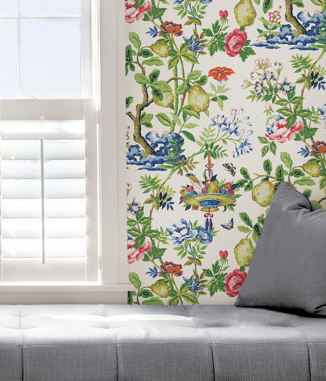 Bloom Shantung Garden Multicolor Peel & Stick Wallpaper with Floral Chinoiserie Pattern - NuWallpaper SCS3840