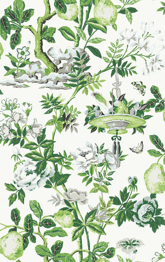 Verdance Shantung Garden Green Chinoiserie Peel & Stick Wallpaper - SCS3841