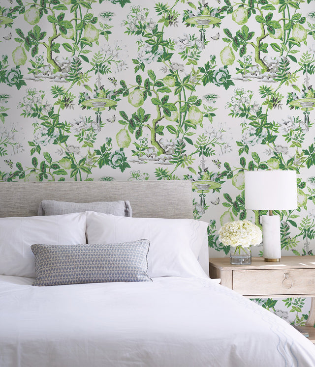 Verdance Shantung Garden Green Chinoiserie Peel & Stick Wallpaper - SCS3841