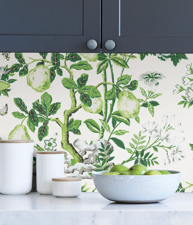 Verdance Shantung Garden Green Chinoiserie Peel & Stick Wallpaper - SCS3841