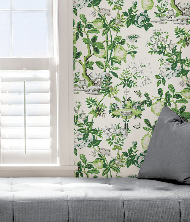 Verdance Shantung Garden Green Chinoiserie Peel & Stick Wallpaper - SCS3841