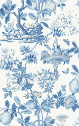 Delft Shantung Garden Blue Self Adhesive Wallpaper with Botanical Floral Pattern, Traditional Style - SCS3842
