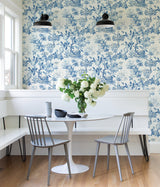 Delft Shantung Garden Blue Self Adhesive Wallpaper with Botanical Floral Pattern, Traditional Style - SCS3842