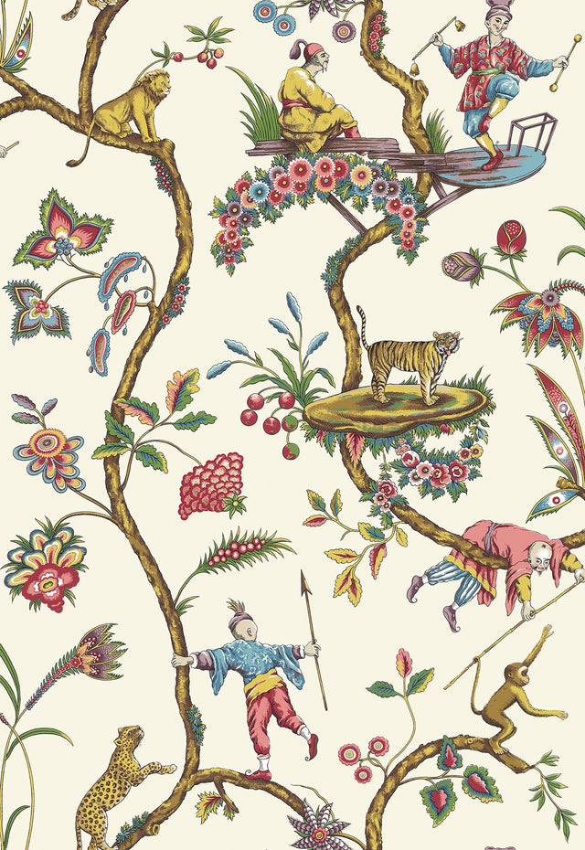 White Chinoise Exotique Scalamandre Self Adhesive Wallpaper with Chinoiserie Botanical Feature Wall Pattern - SCS3843