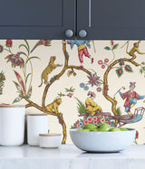 White Chinoise Exotique Scalamandre Self Adhesive Wallpaper with Chinoiserie Botanical Feature Wall Pattern - SCS3843