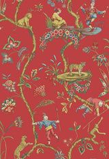 Tomato Chinoise Exotique Multicolor Peel & Stick Wallpaper with Chinoiserie Hunting Scene - SCS3844
