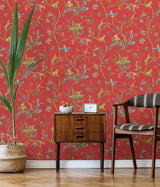 Tomato Chinoise Exotique Multicolor Peel & Stick Wallpaper with Chinoiserie Hunting Scene - SCS3844