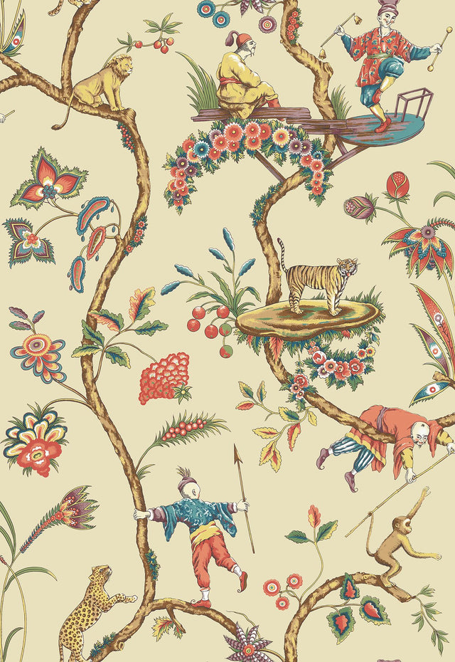 Ecru Chinoise Exotique Peel & Stick Wallpaper with Chinoiserie Feature Wall Motif - NuWallpaper SCS3845