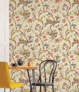 Ecru Chinoise Exotique Peel & Stick Wallpaper with Chinoiserie Feature Wall Motif - NuWallpaper SCS3845