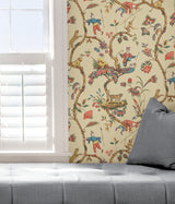 Ecru Chinoise Exotique Peel & Stick Wallpaper with Chinoiserie Feature Wall Motif - NuWallpaper SCS3845
