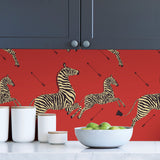 Masai Red Zebra Safari Peel & Stick Wallpaper with Iconic Scalamandre Zebra Print - SCS3869