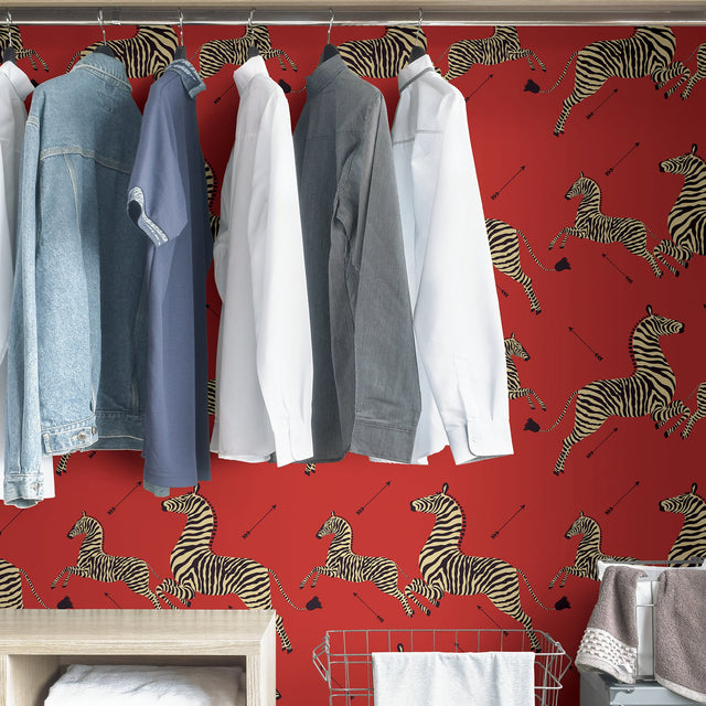 Masai Red Zebra Safari Peel & Stick Wallpaper with Iconic Scalamandre Zebra Print - SCS3869