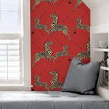 Masai Red Zebra Safari Peel & Stick Wallpaper with Iconic Scalamandre Zebra Print - SCS3869