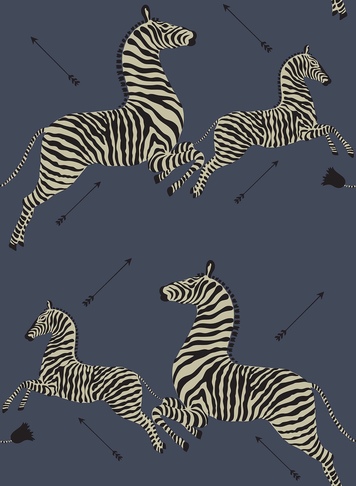 Zebra Safari Denim Peel & Stick Wallpaper with Leaping Zebras Pattern - Scalamandre SCS3870