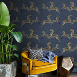 Zebra Safari Denim Peel & Stick Wallpaper with Leaping Zebras Pattern - Scalamandre SCS3870