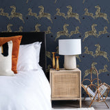 Zebra Safari Denim Peel & Stick Wallpaper with Leaping Zebras Pattern - Scalamandre SCS3870