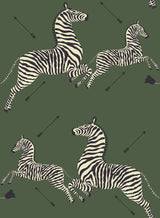 Serengeti Green Zebra Safari Peel & Stick Wallpaper with Scalamandré Signature Zebra Print - SCS3871