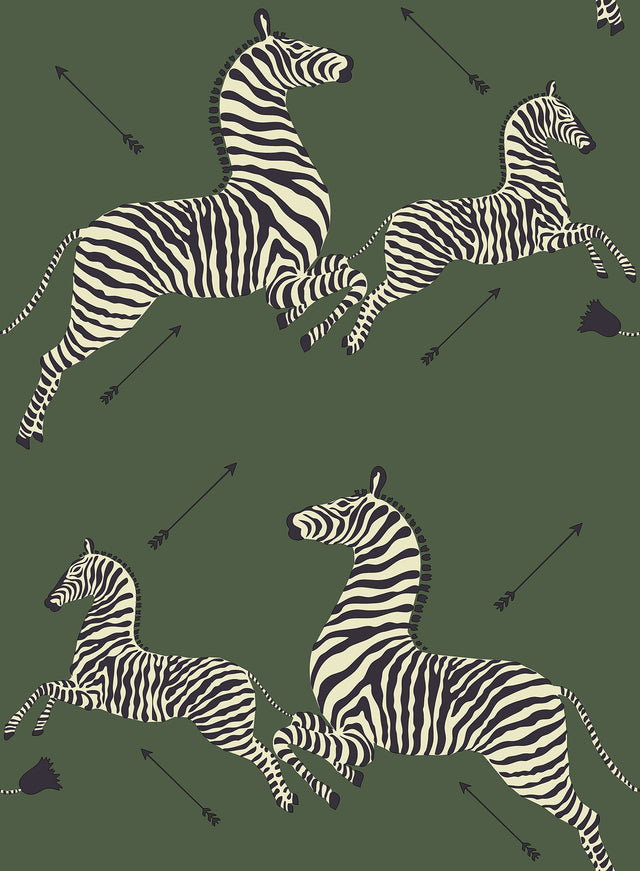 Serengeti Green Zebra Safari Peel & Stick Wallpaper with Scalamandré Signature Zebra Print - SCS3871