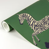 Serengeti Green Zebra Safari Peel & Stick Wallpaper with Scalamandré Signature Zebra Print - SCS3871