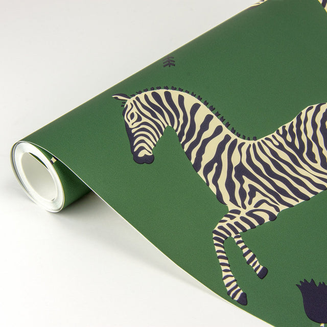 Serengeti Green Zebra Safari Peel & Stick Wallpaper with Scalamandré Signature Zebra Print - SCS3871