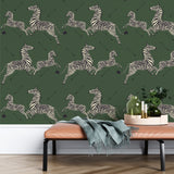 Serengeti Green Zebra Safari Peel & Stick Wallpaper with Scalamandré Signature Zebra Print - SCS3871
