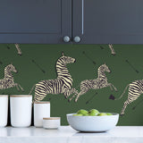 Serengeti Green Zebra Safari Peel & Stick Wallpaper with Scalamandré Signature Zebra Print - SCS3871