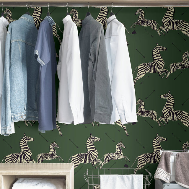 Serengeti Green Zebra Safari Peel & Stick Wallpaper with Scalamandré Signature Zebra Print - SCS3871