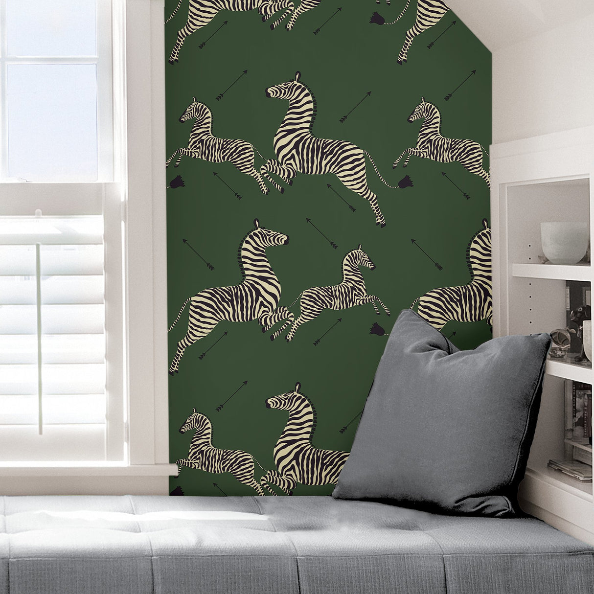 Serengeti Green Zebra Safari Peel & Stick Wallpaper with Scalamandré Signature Zebra Print - SCS3871