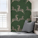 Serengeti Green Zebra Safari Peel & Stick Wallpaper with Scalamandré Signature Zebra Print - SCS3871