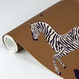 Safari Brown Zebra Safari Scalamandre Self Adhesive Wallpaper with Zebra Print Feature Wall - SCS3872
