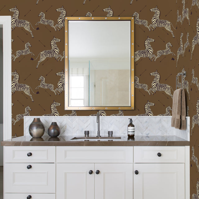 Safari Brown Zebra Safari Scalamandre Self Adhesive Wallpaper with Zebra Print Feature Wall - SCS3872