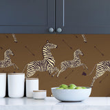 Safari Brown Zebra Safari Scalamandre Self Adhesive Wallpaper with Zebra Print Feature Wall - SCS3872