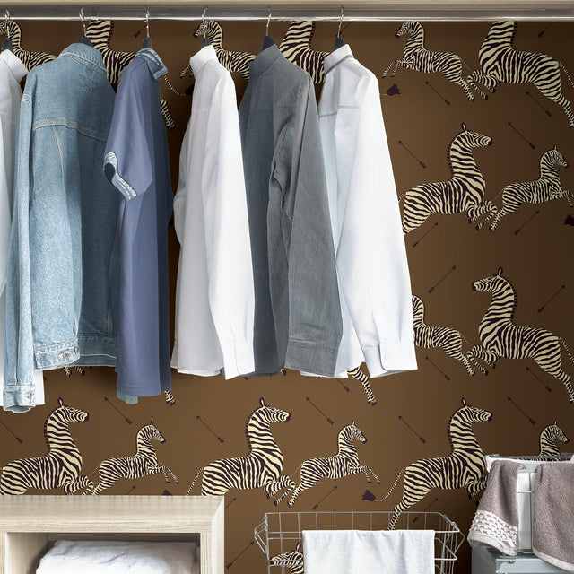 Safari Brown Zebra Safari Scalamandre Self Adhesive Wallpaper with Zebra Print Feature Wall - SCS3872
