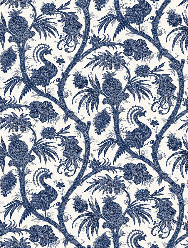 Indigo Balinese Peacock Scalamandre Self Adhesive Wallpaper