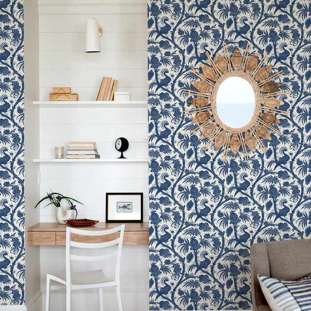 Indigo Balinese Peacock Scalamandre Self Adhesive Wallpaper