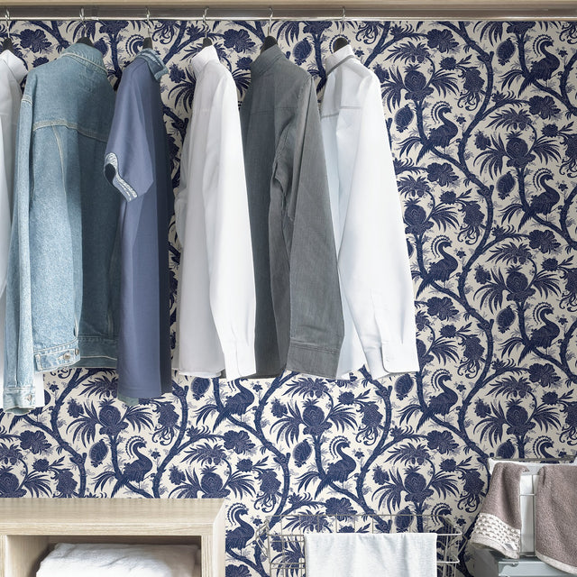 Indigo Balinese Peacock Scalamandre Self Adhesive Wallpaper